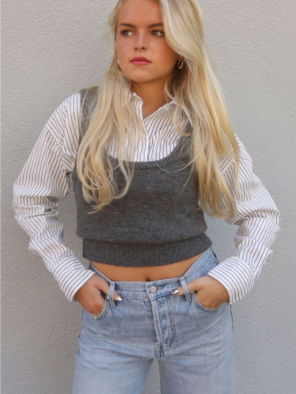 Astr Charcoal Grey Cropped Knit Tank
